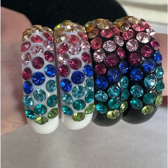 Two pair of open hoop rainbow rhinestone earrings - Picture 8 of 10